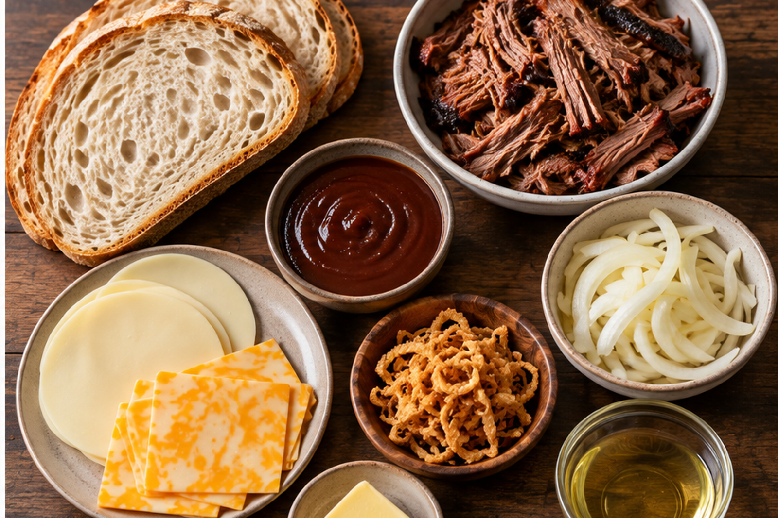 Ingredients for BBQ brisket melts