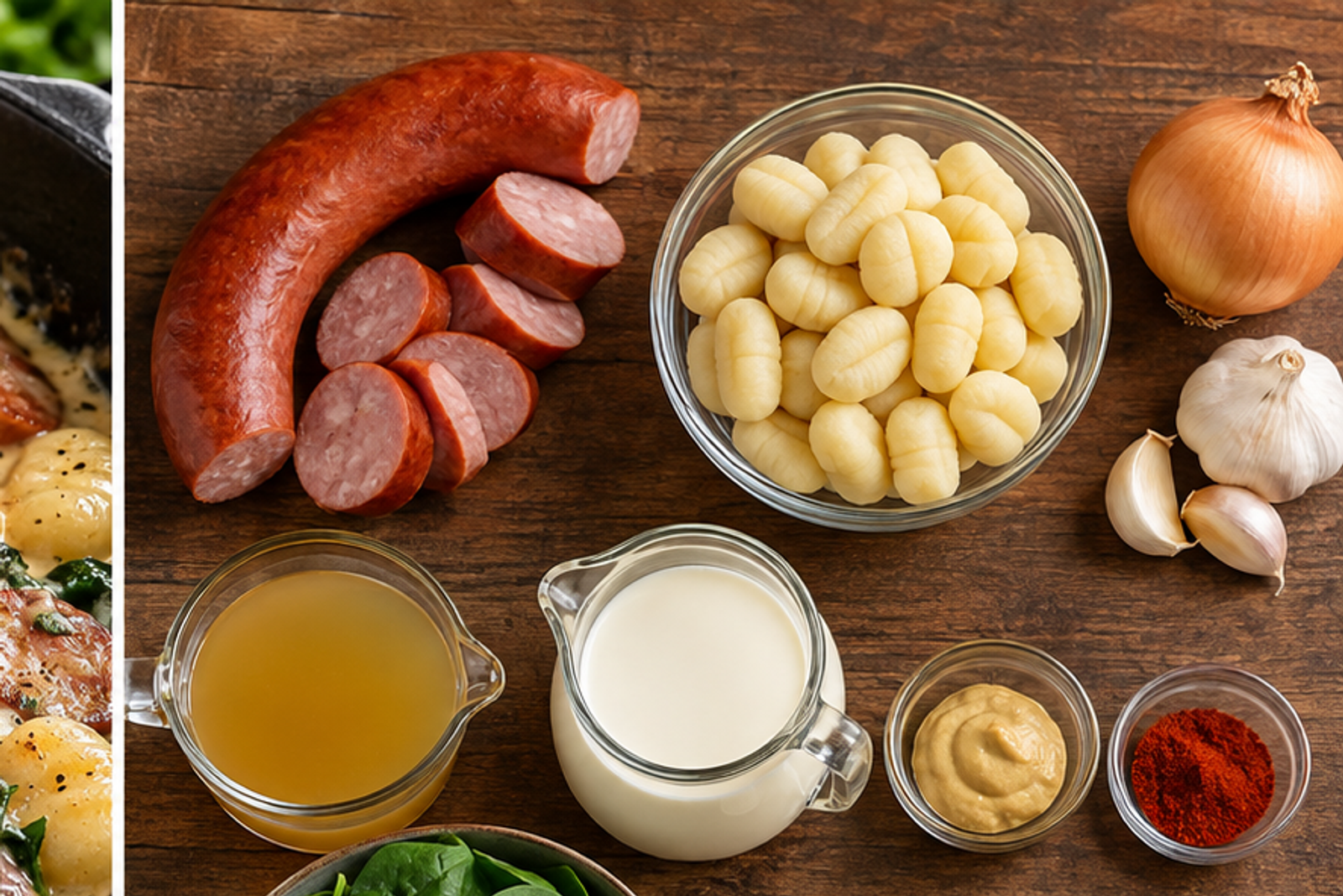 Ingredients for kielbasa gnocchi skillet