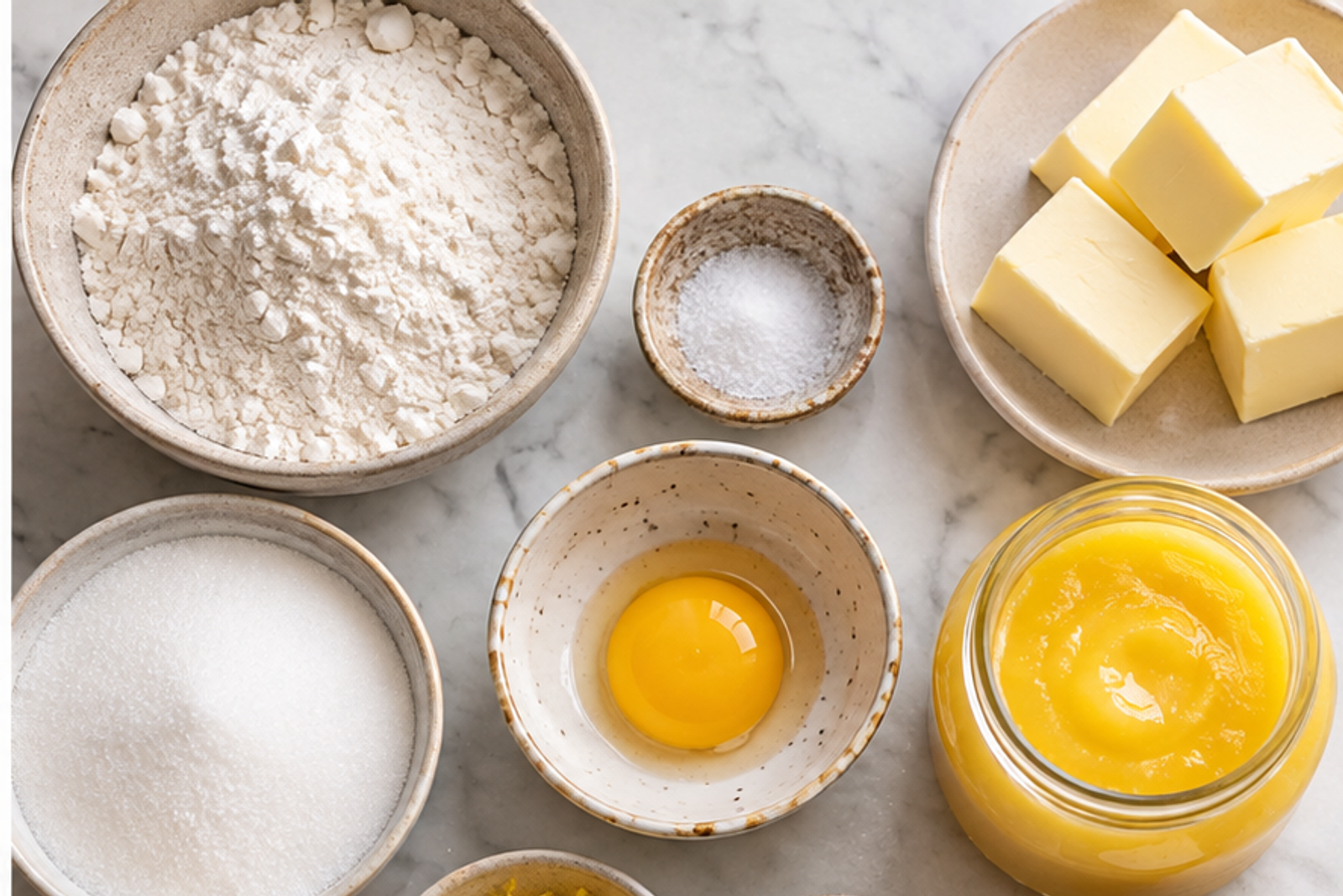 Ingredients for lemon curd thumbprint cookies