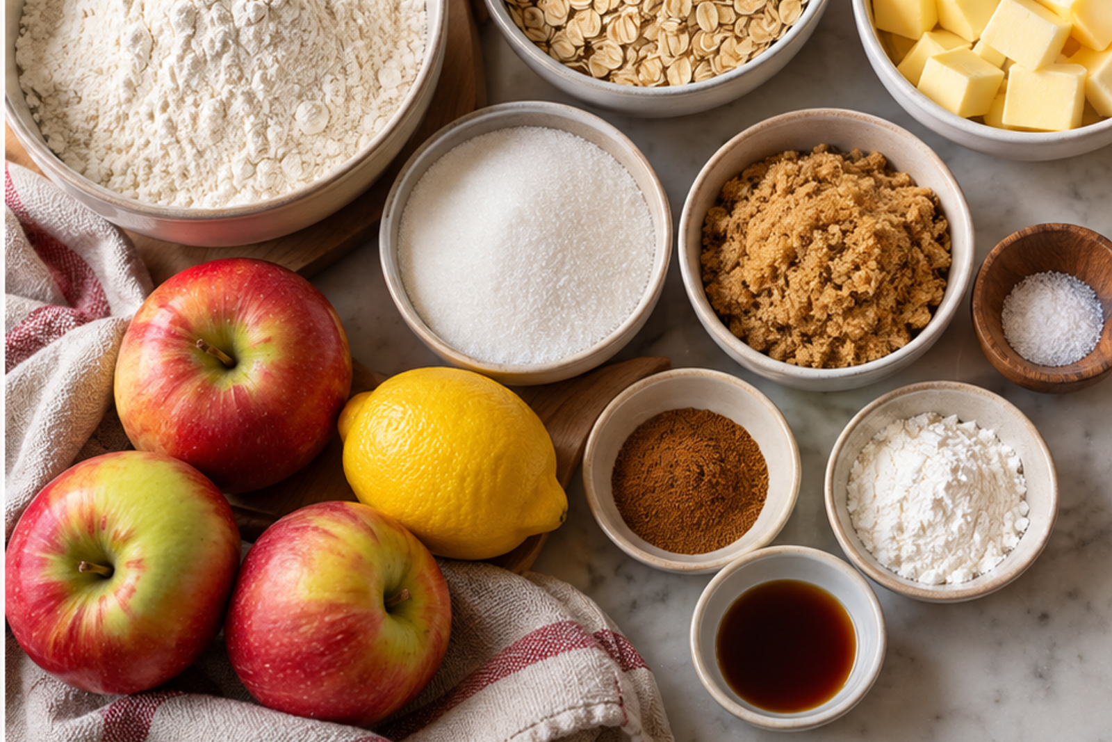 Ingredients for apple crisp shortbread bars