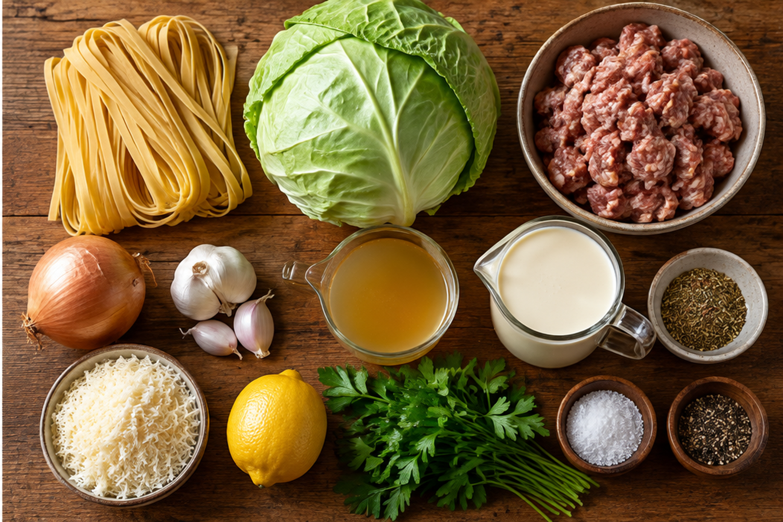 Ingredients for creamy cabbage Alfredo