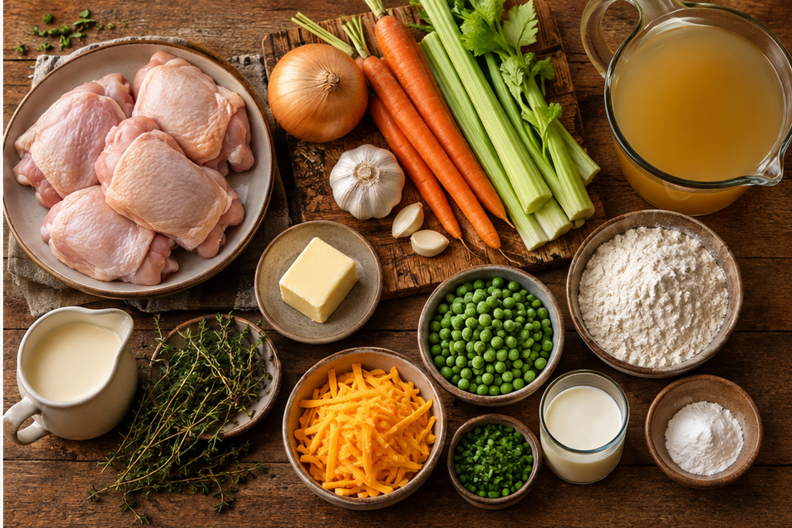 Ingredients for chicken stew with dumplings