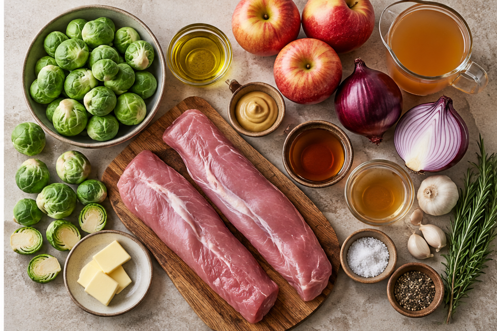 Ingredients for apple cider pork tenderloin