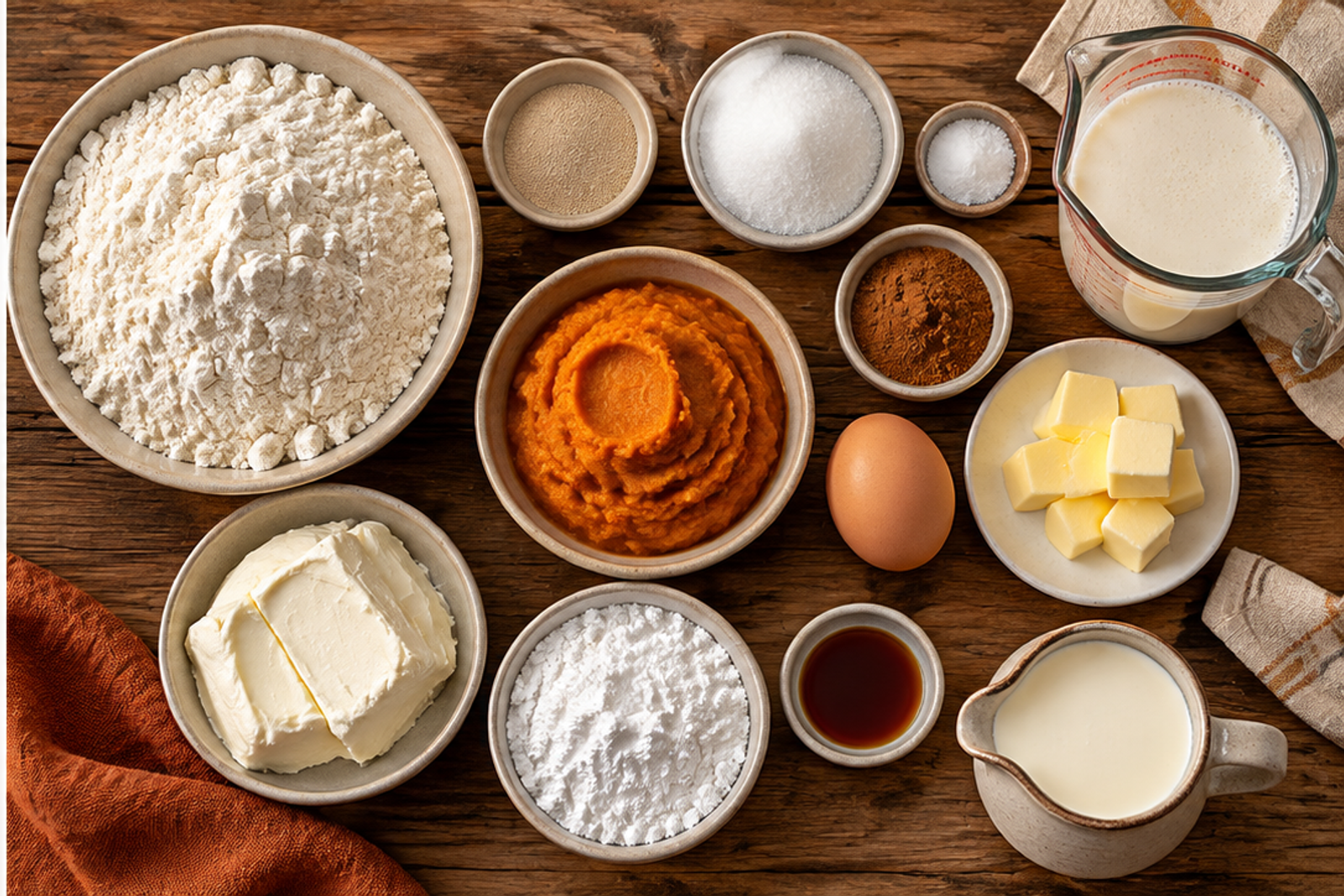 Ingredients for pumpkin cheesecake cinnamon rolls