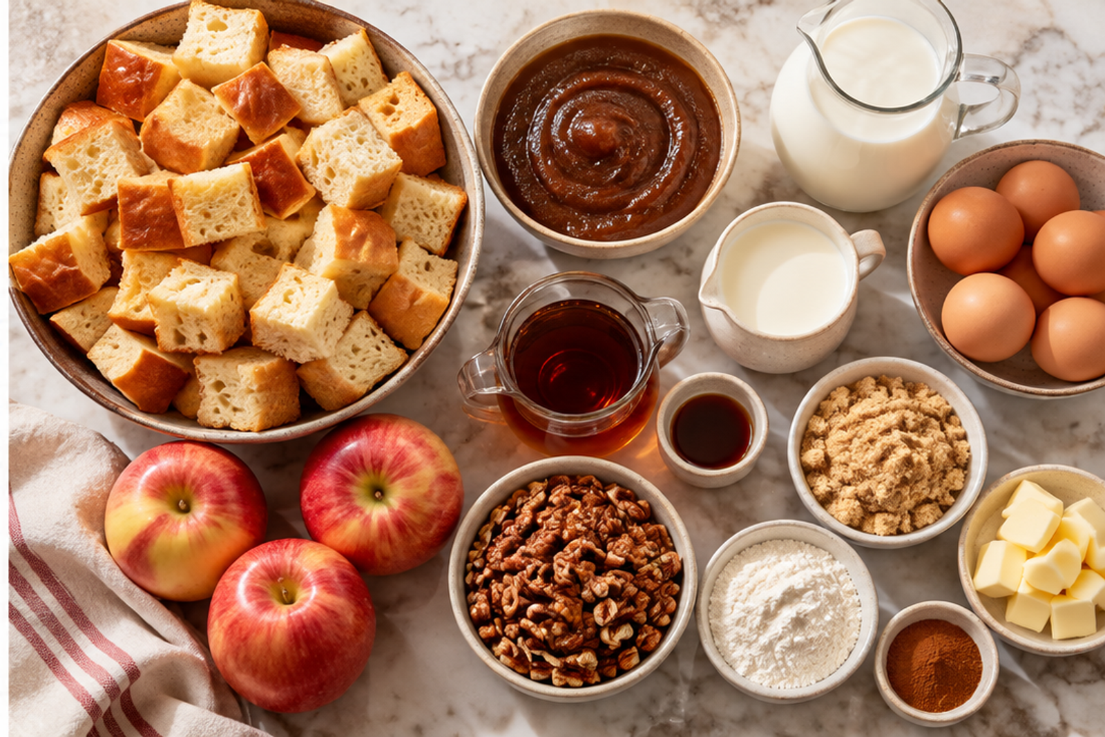 Ingredients for apple butter French toast casserole