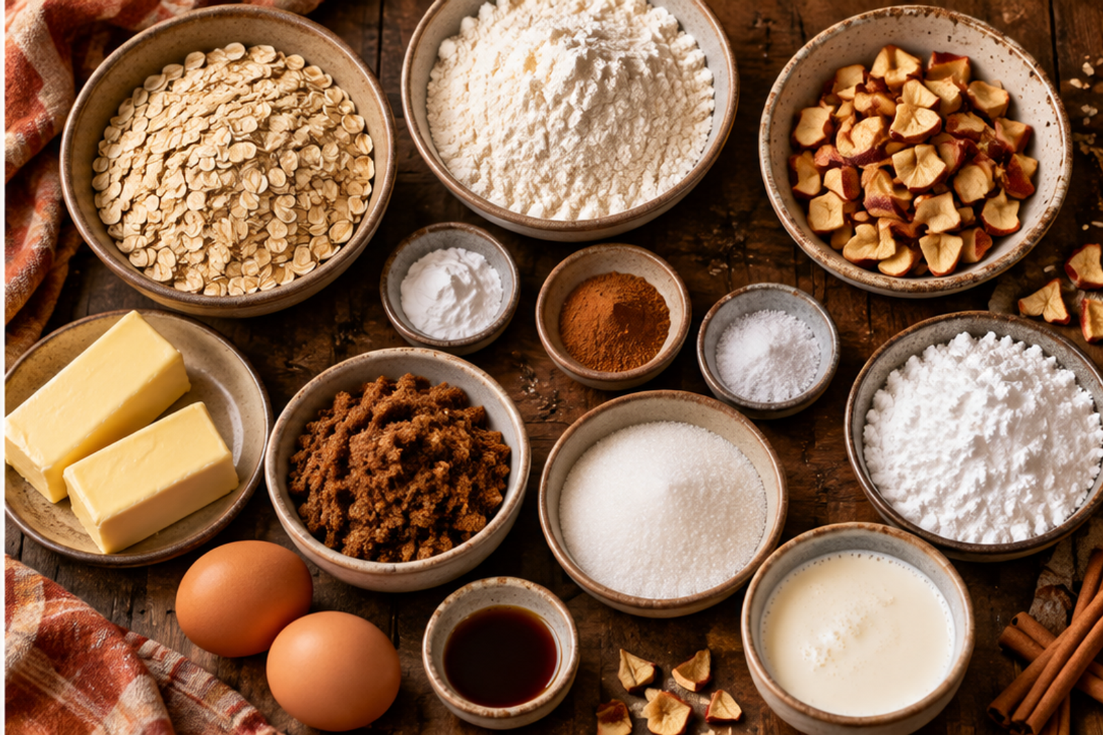 Ingredients for apple cinnamon oatmeal cream pies