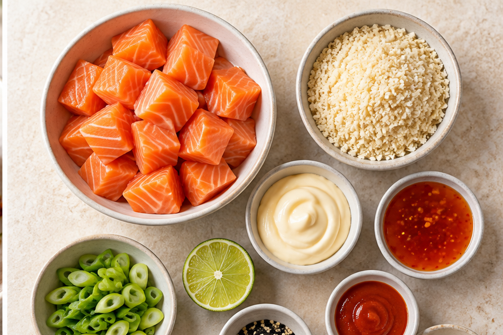 Ingredients for bang bang salmon bites