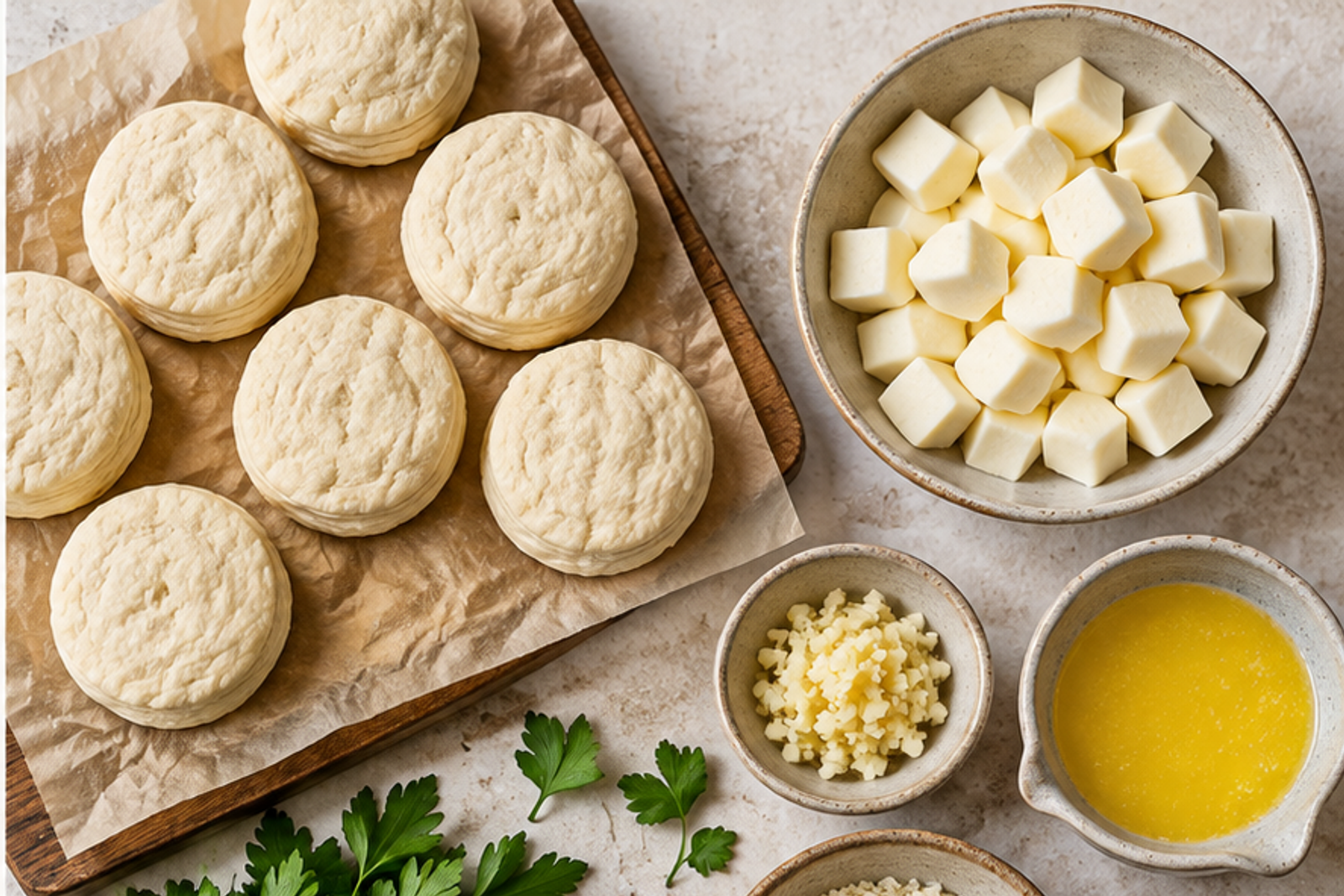 Ingredients for garlic butter cheese bombs