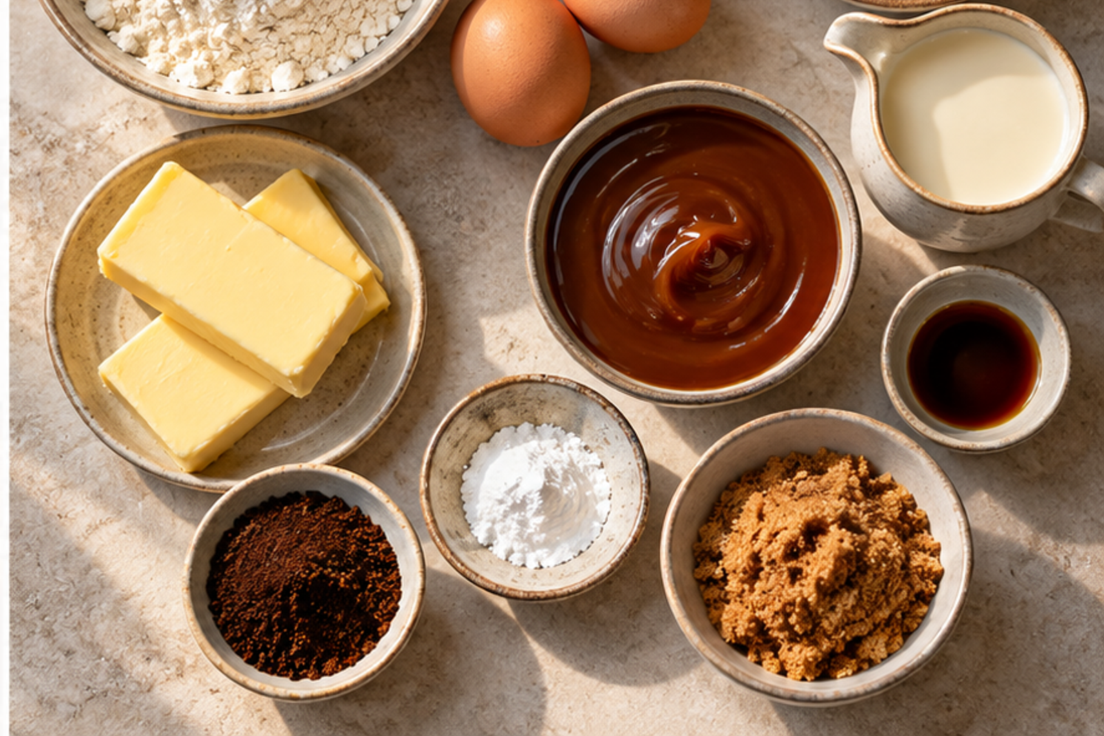 Ingredients for caramel coffee cake
