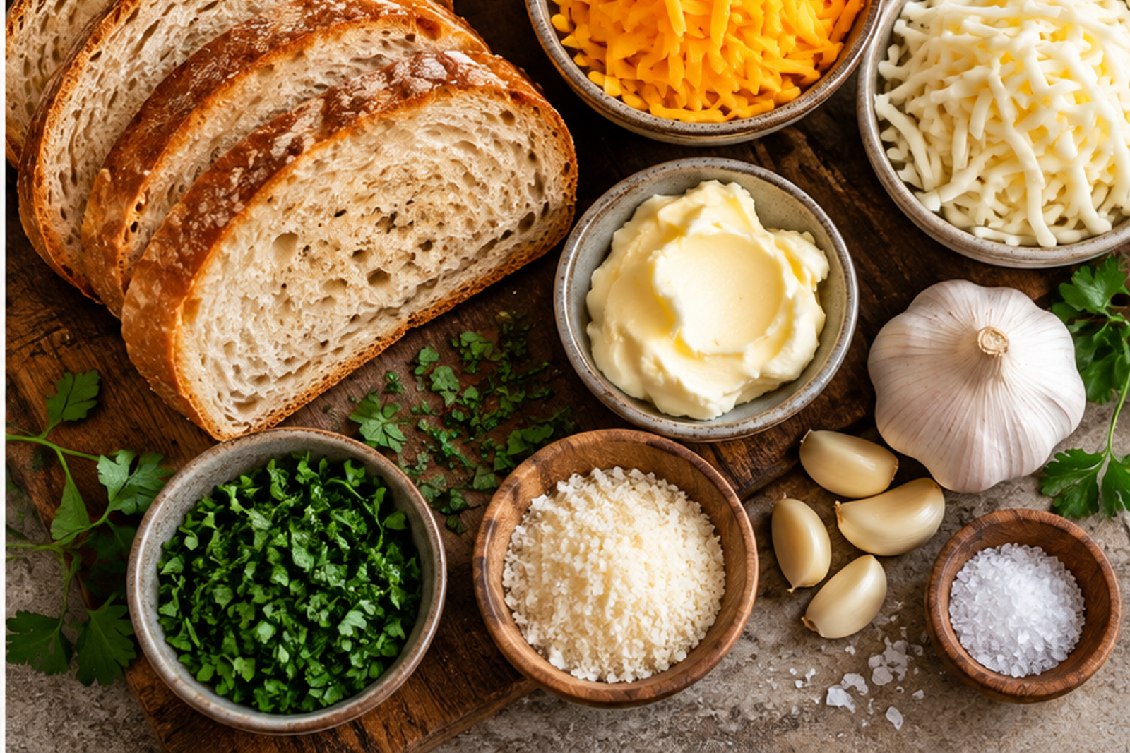 Ingredients for garlic bread grilled cheese