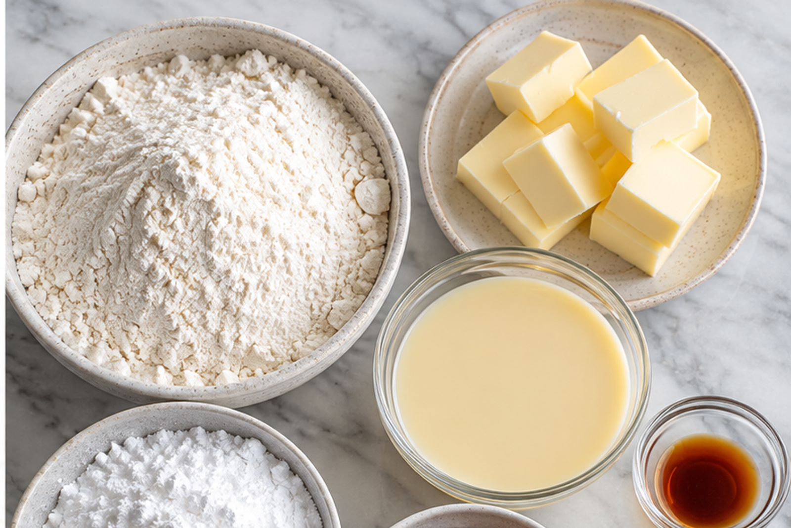 Ingredients for condensed milk snowball cookies