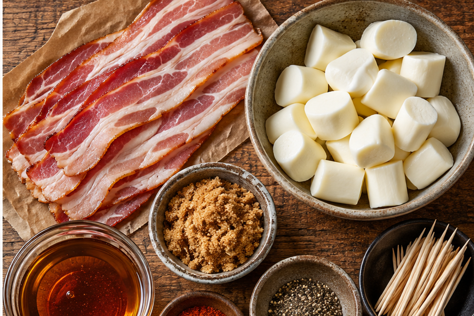 Ingredients for bacon mozzarella poppers