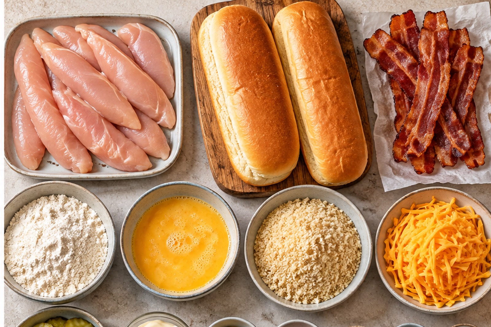 Ingredients for chicken bird dog sandwiches