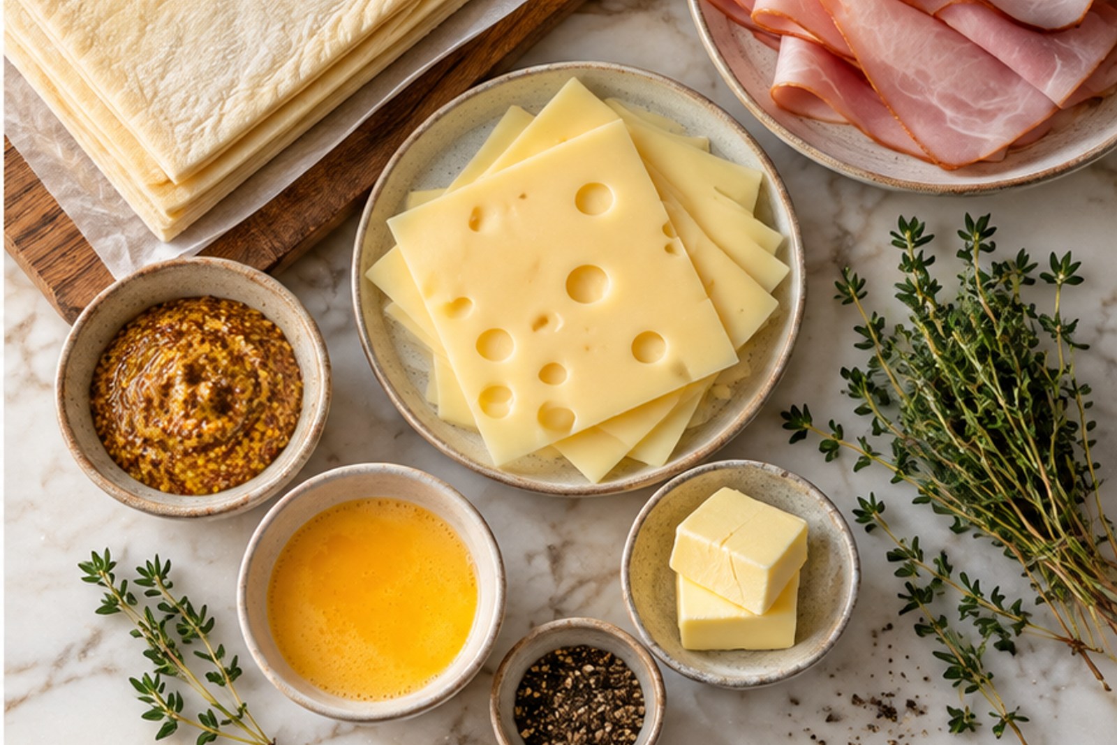 Ingredients for ham cheese puff pastry