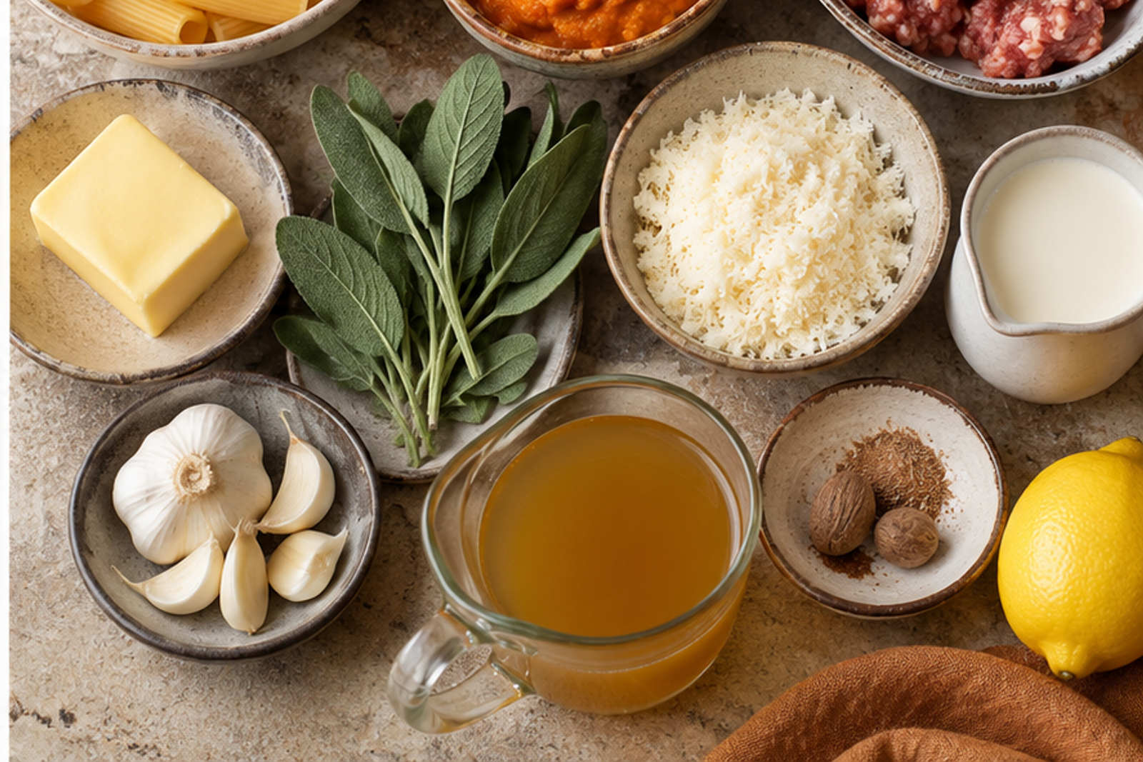 Ingredients for pumpkin sausage pasta