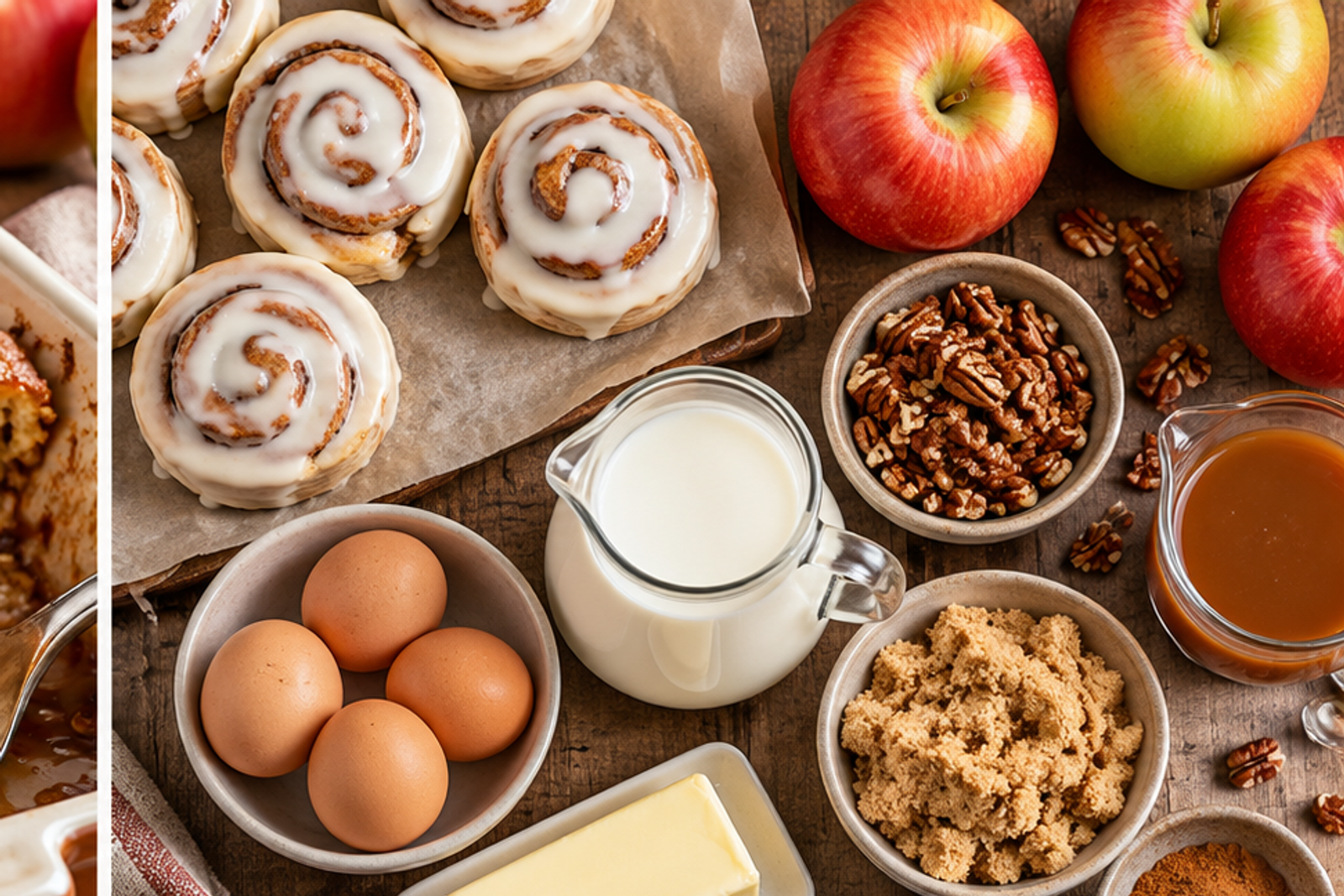 Ingredients for apple cinnamon roll bake