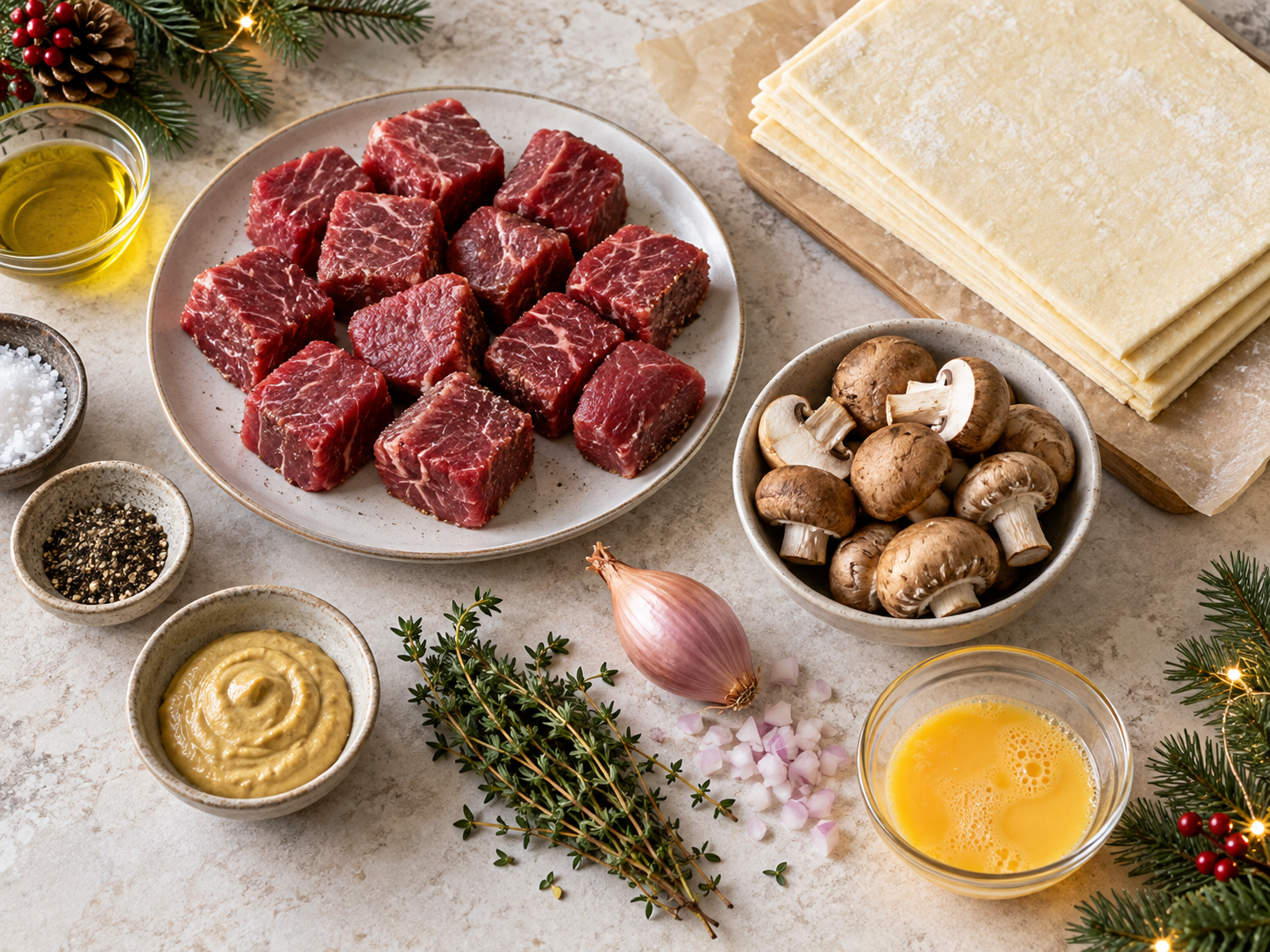 Ingredients arranged for mini beef Wellington bites