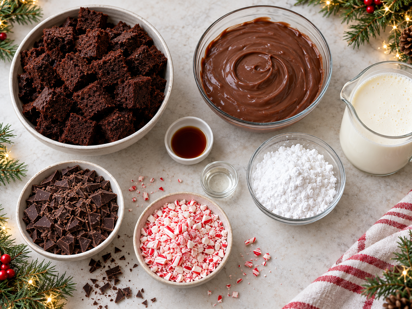 Ingredients arranged for chocolate peppermint trifle