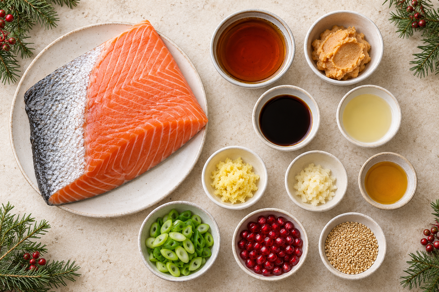 Ingredients arranged for maple miso glazed salmon