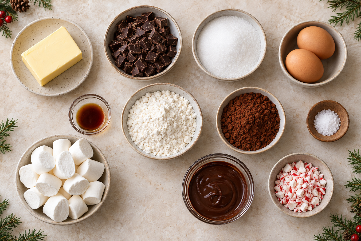 Ingredients arranged for hot chocolate brownie bites